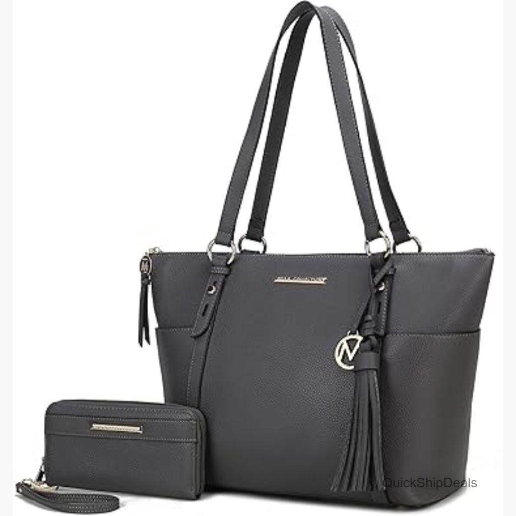 Pu Leather Tote Shoulder Bag With Wristlet Wallet